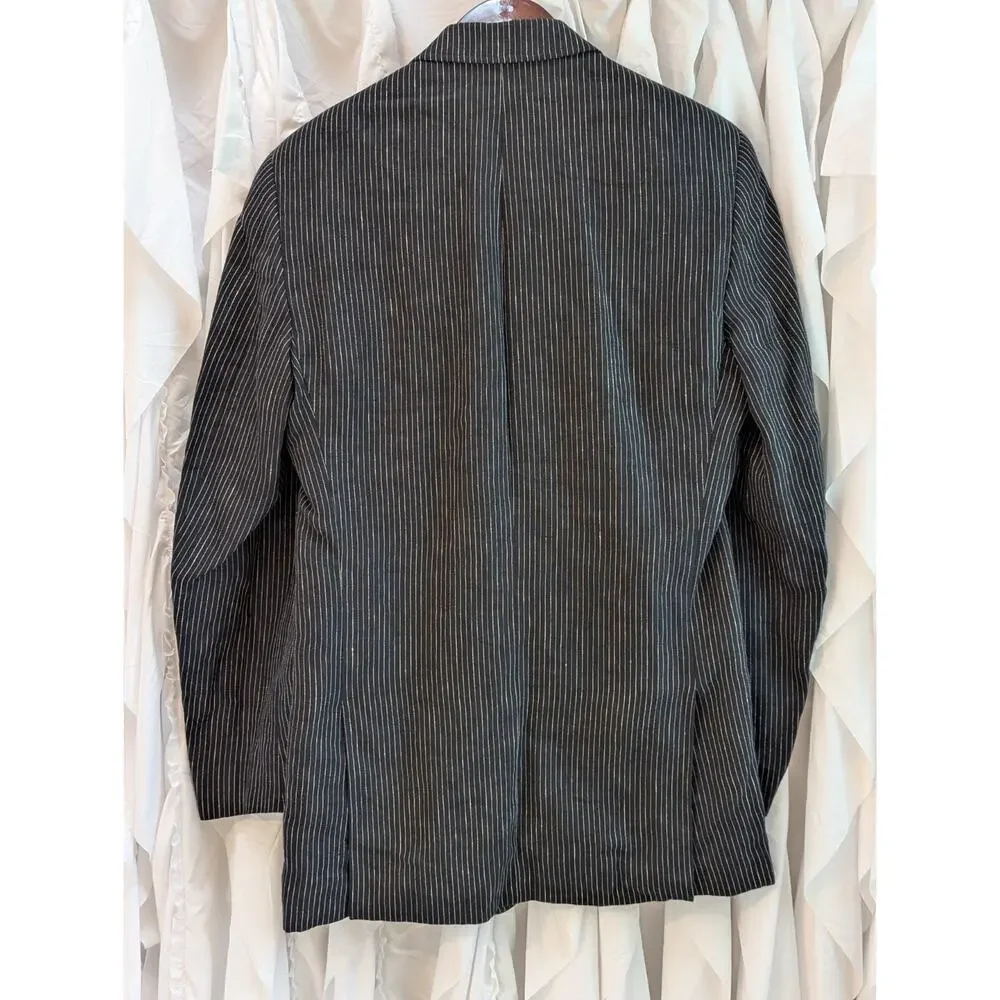 Joe Joseph Abboud Mens 38L Black Linen Pinstripe 2 Button Blazer Jacket NWOT